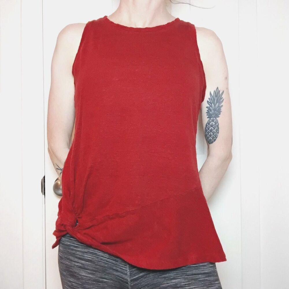 Athleta Zephyr Twist Knot Tank Top Linen Size XS Rust Red Orange